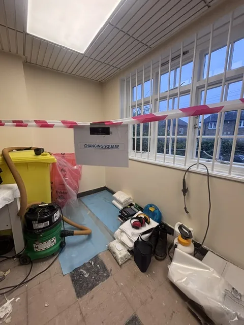 Asbestos floor tile and bitumen removal in Brockley